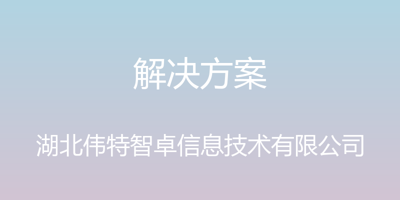 解决方案 - 湖北伟特智卓信息技术有限公司